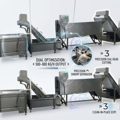 سعر جيد آلة فحص رأس الجمبري المحمولة مضادة للتآكل SUS316 2000-2500KG 11.7KW 380V متصل